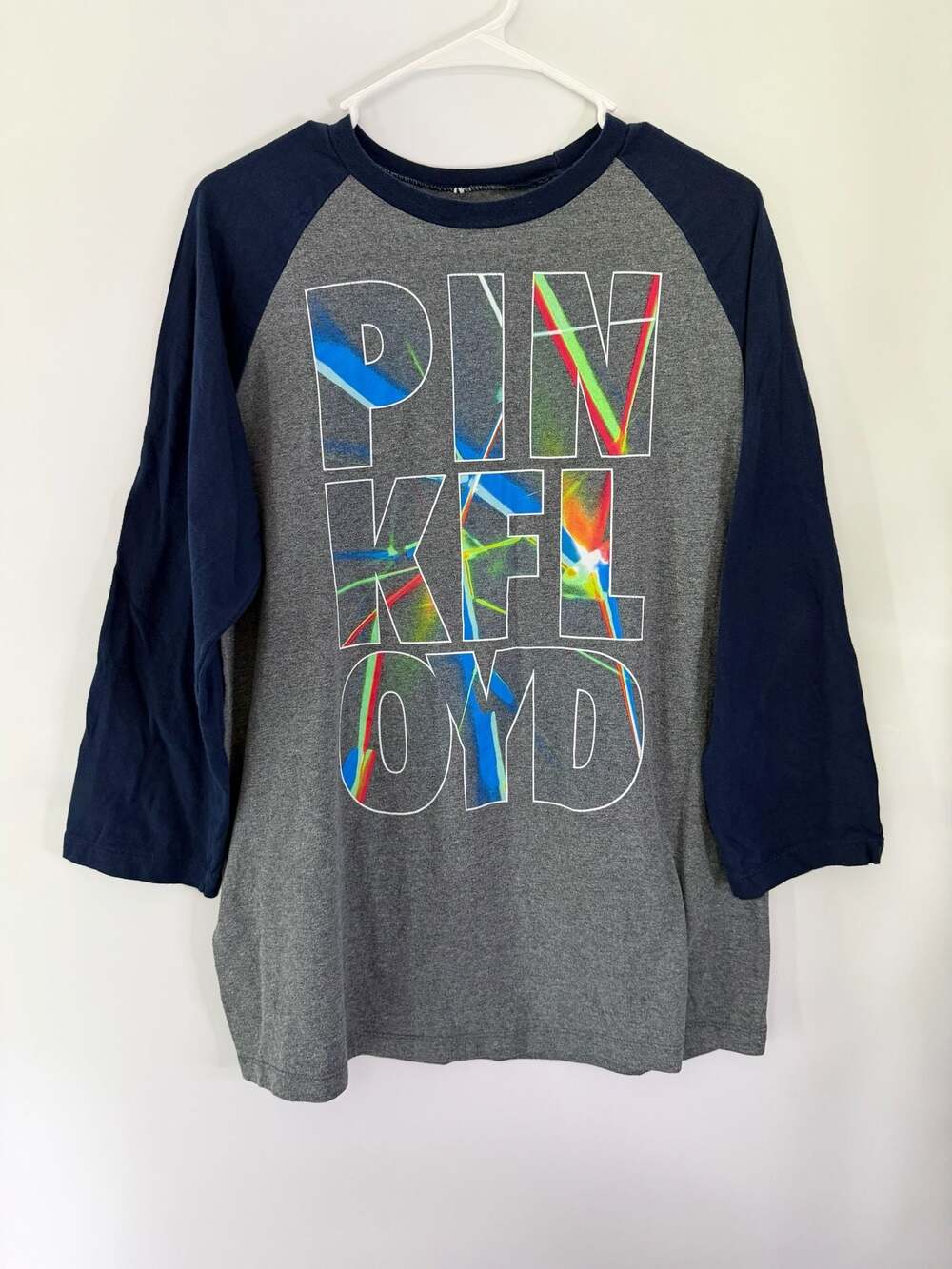 Pink Floyd Raglan 3/4 Sleeve Graphic T-Shirt Gray and Blue